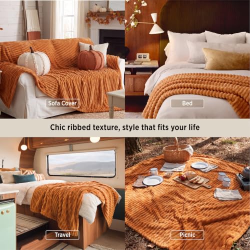 Soft Queen Size Blanket for Bed Burnt Orange 90"x90" (Orange / Queen)