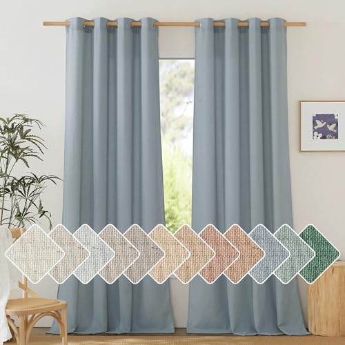 Thick Stone Blue Linen Curtains for Kids Room (Stone Blue / 55"W x 120"L (Pack of 2))