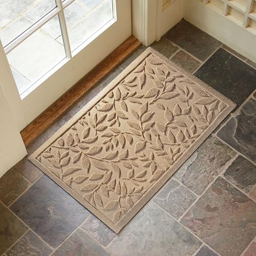 Beige Leaves Outdoor Indoor Entrance Doormats (Leaves-beige / 1'5" x 2'6" (Rectangular))