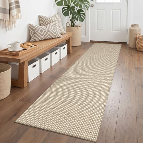 Runners for Hallways 2x6 ft Washable Kitchen Runner Non Slip Rubber Backed Hall Runners Cotton Entryway Runner Rugs for Indoor Backdoor Bedroom Kitchen (Ivory Beige / 2' x 6' (Runner))