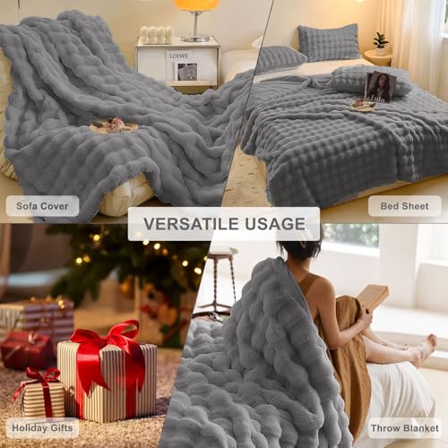 Faux Fur Plush Sofa Covers for Couch Washable Rabbit Plush Couch Cover Cozy Faux Fur Sectional Covers for Dogs Fluffy Plush L Shaped Sofa Cover Pet Couch Protector (71" x 118" / Z-plush:dark Grey)