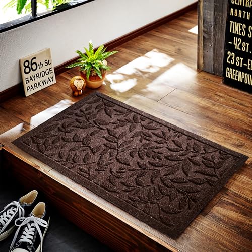 Coffee Brown Leaves Fall Outdoor Indoor Entrance Doormats (Leaves-coffee / 1'5" x 2'6" (Rectangular))