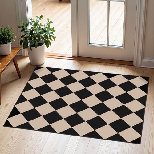 Indoor Outdoor Front Door Mat (Diamond - Black / Tan / 2' x 3' (Rectangular))