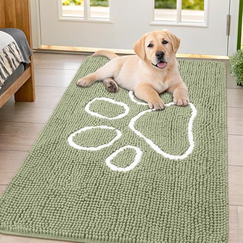 Dog Door Mat for Muddy Paws (47"X32" / Sage Green and White)