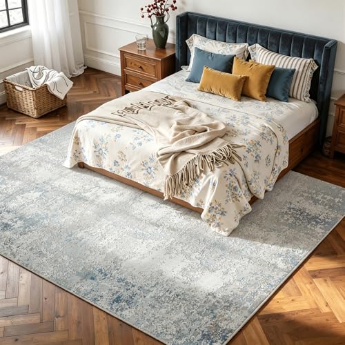 8x10 Washable Area Rugs for Living Room (8' x 10' (Rectangular) / Wathet-griege-maize Yellow-brown-beige-blue-white)