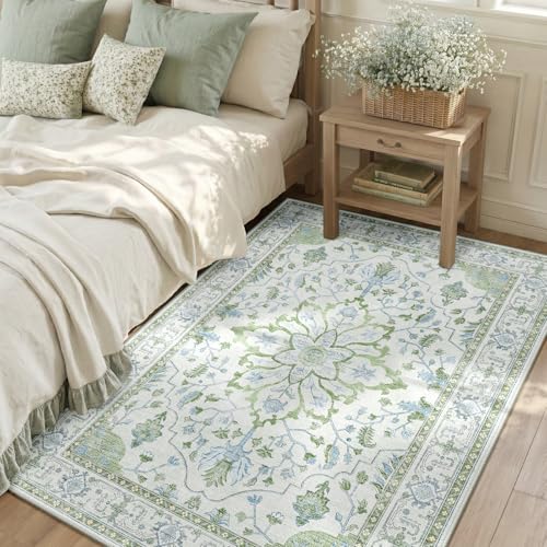 Washable Area Rug (Green/White/Blue / 3' x 5' (Rectangular))