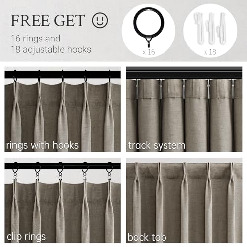 94 Inch Length Pinch Pleat Linen Curtains Drapes 2 Panels Set (Burlywood / 40"W x 94"L (Pack of 2))