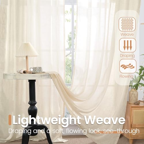 Beige Linen Curtains 80 Inches Long for Living Room (Light Beige / 52"W x 80"L (Pack of 2))
