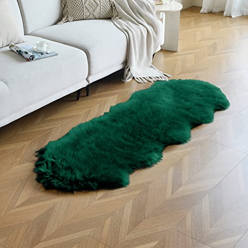 Emerald Green Faux Sheepskin Runner Rugs 2x6 ft (Emerald Green / 2' x 6' (Runner))