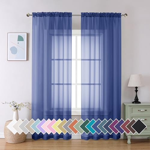 Royal Blue Sheer Curtains 84 Inches Long 2 Panels Set (40"W x 84"L (Pack of 2) / Royal Blue)