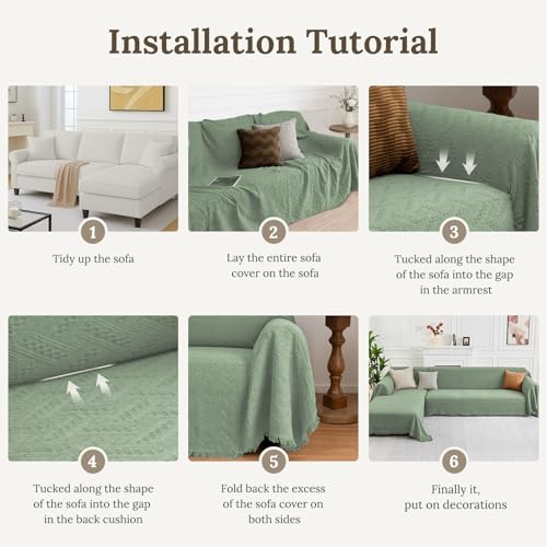 2 Piece Sectional Couch Cover for L Shape Sofa Sage XL (Sage / X-Large)