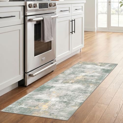 Abstract Runner Rug 2x6 Ft Washable Runners for Hallways (Light Green/Gray/Orange / 2' x 6' (Rectangular))