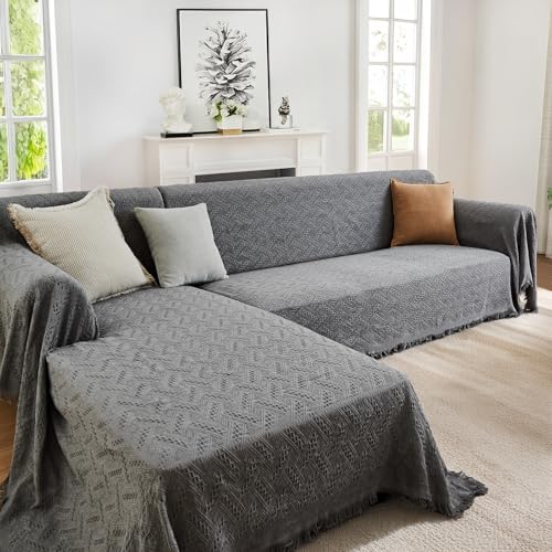 Sectional Couch Covers for Sectional Sofa L Shaped Sofa Cover Blanket 2 Pieces L Shape Furniture Protector for Pets Dogs (Dark Grey / XX-Large)