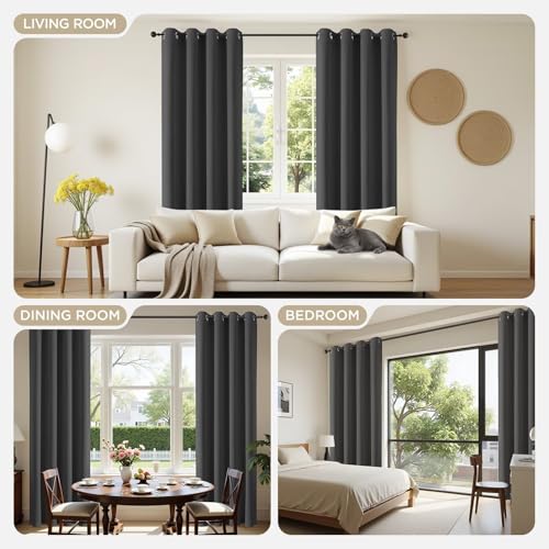 Blackout Curtains 63 Inch Length 2 Panels Set (Grey / 52"W x 63"L (Pack of 2))