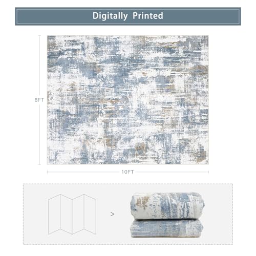 8x10 Washable Area Rugs for Living Room (8' x 10' (Rectangular) / Blue-white-reddish Brown)