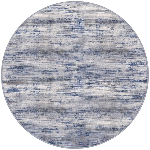 Modern Abstract Round Washable Rug 5Ft (Blue-grey / 5' (Round))