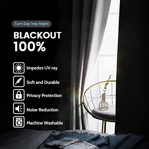 White 100% Blackout Curtains Room Darkening Living Room 84 Inch (White / 42"W x 84"L (Pack of 2))