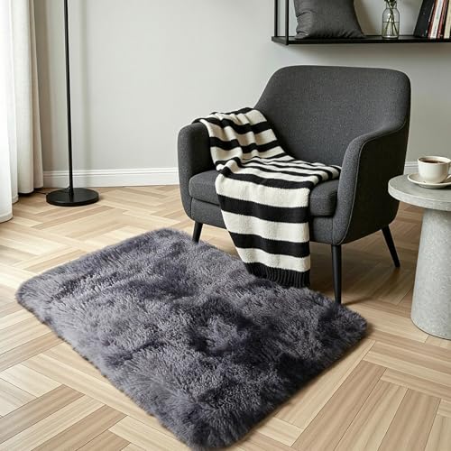 Dark Grey Fluffy Shag Rug 2x3 (Tie-dye Dark Grey (2 Pcs) / 2' x 3' (Rectangular))