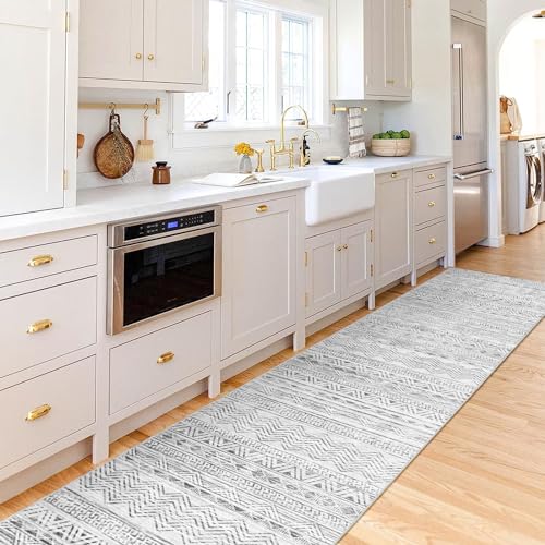 2'6x12 Runner Rug Washable Moroccan (Grey / 2'6" x 12' (Rectangular))