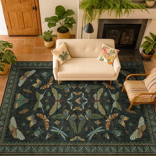 Black and Green Rug 5x8 for Living Room (5' x 8' (Rectangular) / Dark Green)