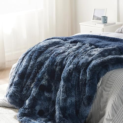 Faux Fur Fluffy Sherpa Blanket Couch Throw Tie Dye Navy 50"x60" (05- Tie Dye Navy / Throw (50" X 60"))