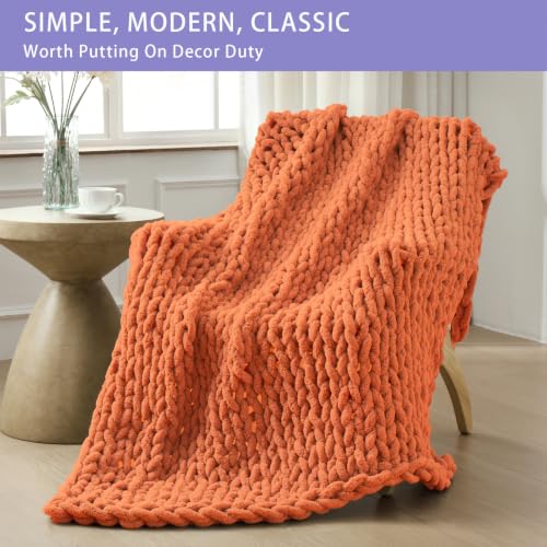 Chunky Knit Throw Blanket for Couch (Terracotta / 51"x63" (Large Size Throw）)
