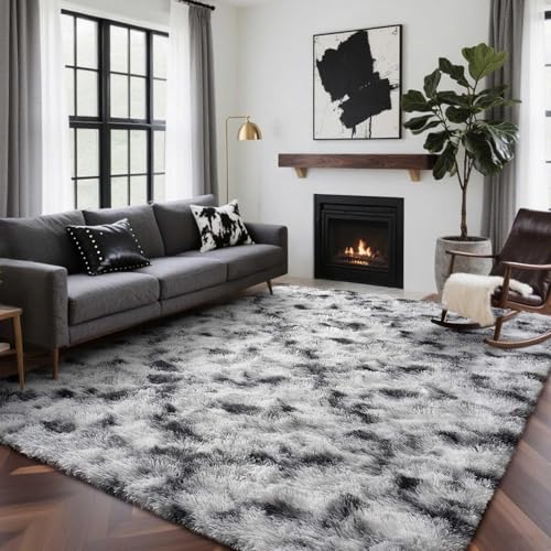 4x6 Ft Shag Area Rug for Bedroom Living Room (Bd Black White 4sm11 / 4' X 6' (Rectangular))
