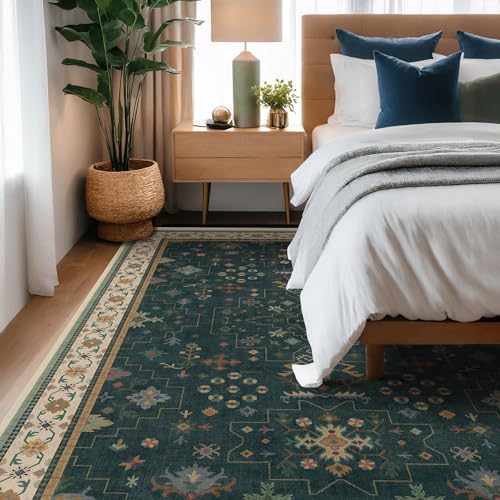 Dark Green Oushak 5x8 Living Room Rug (5' x 8' (Rectangular) / Dark Green)