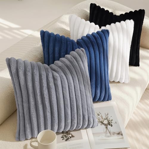 Fall Faux Fur Throw Pillow Covers 26x26 Set of 2 Grey (Grey / 26" x 26" (Pack of 2))