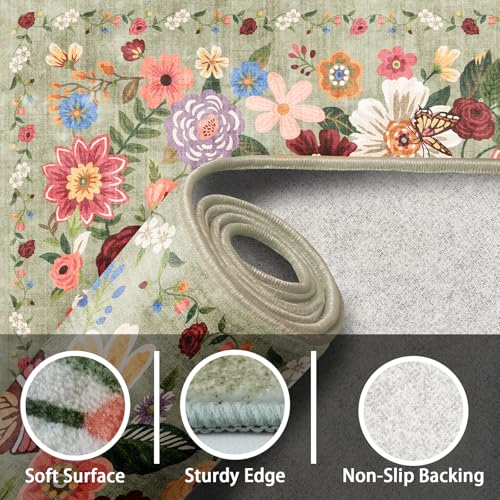 Green Floral Hallway Runner Rug 2x4 for Bedroom Kitchen (Green / 2' x 4' (Rectangular))