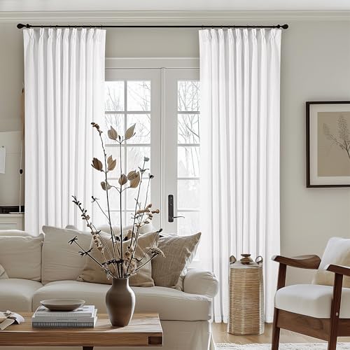 Snow White Pinch Pleated Linen 120 Inch Curtains 60 Inch Width (Snow White / 60"W x 120"L (Pack of 1))