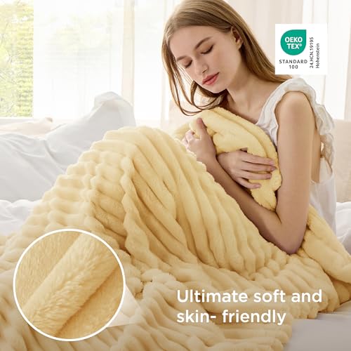Soft Twin Blanket for Bed Decor Gifts Custard Yellow 60"x80" (Custard Yellow / Twin)