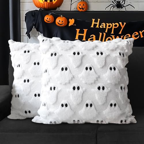 Halloween Pillow Covers 20x20 Set of 2 White Ghost Farmhouse Home Decor (White / 20" x 20" (Pack of 2))