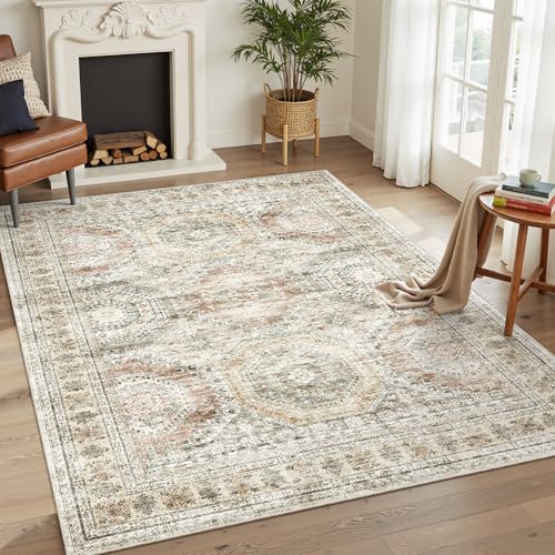 6x9 Area Rug for Living Room Washable Rugs Non (Brown/Pink / 6' x 9' (Rectangular))