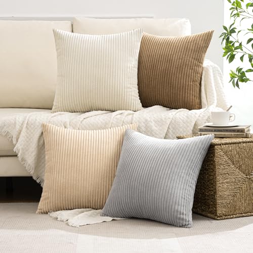 Soft Corduroy Decorative Throw Pillow Covers Neutral 18x18 (18" x 18" (Pack of 4) / Neutral)