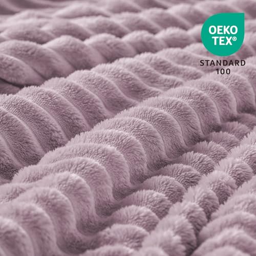 3D Ribbed Dusky Violet Fleece Throw Blanket for Couch (Dusky Violet / Throw(50"x60"))