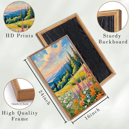 Colorful Woodland Wall Art Large Floral Field Wall Decor 16x24 Inch Set of 3 for Living Room Bedroom Dining Room (24"L x 16"W / Colorful Nature)