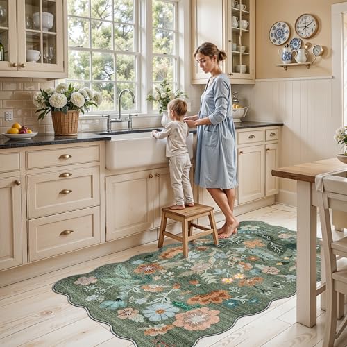 Washable 3x5 Entryway Area Rugs (3' x 5' (Rectangular) / Green/Floral)
