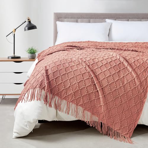 Coral Pink Throw Blanket 50 x70 Inch Jacquard Throw Knitted Blanket (Jacquard-coral Pink / 50"x70")