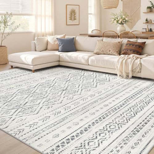 Boho 10x14 Area Rug Living Room Rugs Machine Washable Grey (B-grey / 10' X 14' (Rectangular))