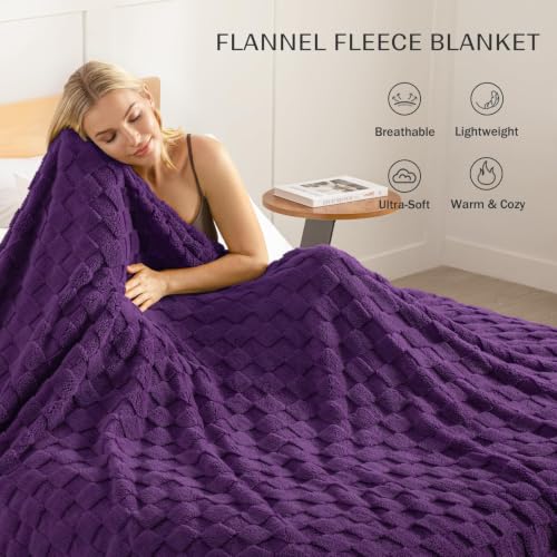 3D Checkered Fleece King Blanket for Bed (Purple / King (104"x90"))