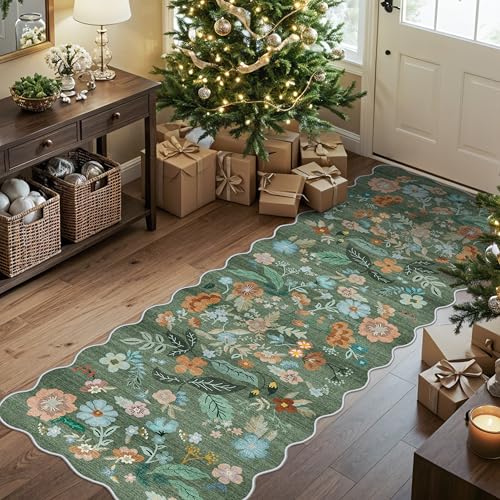 Washable 2x6 Runner Rug for Entryway (2' x 6' (Rectangular) / Green/Floral)