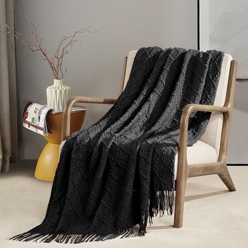 Black Throw Blanket 50 x70 Inch Jacquard Throw Knitted Blanket (Jacquard-black / 50"x70")