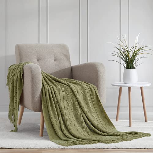 Olive Throw Blanket 50x60 Inch Boho Knitted Soft Throw Sofa Blanket (Olive / 50"x60")