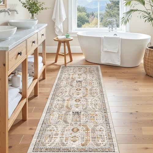 Hallway Runner Rug 2x5 Washable Entry Rugs Non (Brown/Gold / 2' x 5' (Runner))