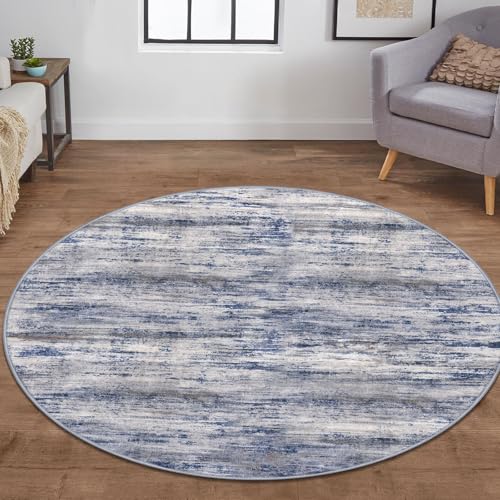 Modern Abstract Round Washable Rug 5Ft (Blue-grey / 5' (Round))