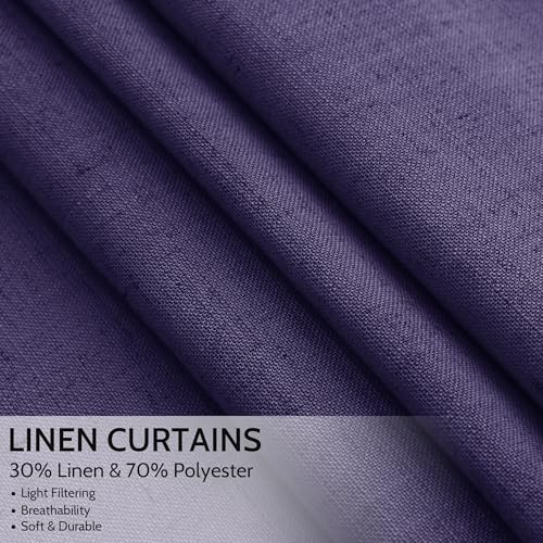 Purple Linen Blend Light Filtering Back Tab Curtains 96 Inches Long (52"W x 96"L (Pack of 2) / New Purple)