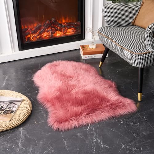 Ultra Soft Fluffy Shaggy Area Rug Faux Fur Rug Chair Cover Seat Pad Fuzzy Area Rug for Bedroom Floor Sofa Living Room (Blushpink / 2' x 3' (Sheepskin))
