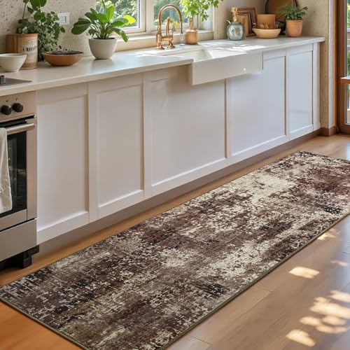 2x6 Brown Rug Runners for Hallways Kitchen Runner Rug Non Slip Washable Coffee Long Runner Rugs with Rubber Backing Soft Abstract Carpet Runner for Bedroom (Brown / 2' x 6' (Runner))