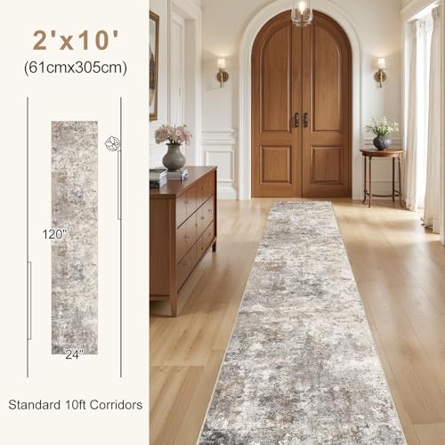 2x10 Washable Runner Rug for Hallway (Brown Grey / 2' x 10' (Runner))